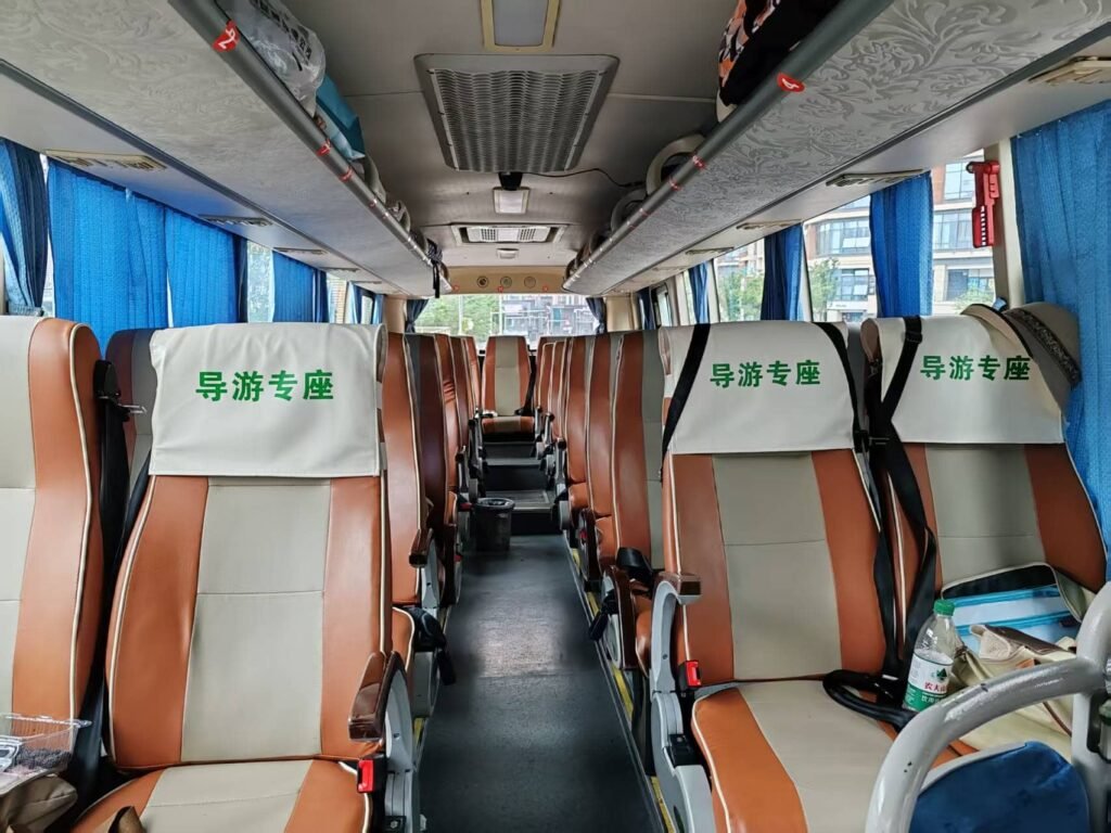 Comfortable interior of a 32-seater private coach in Chongqing