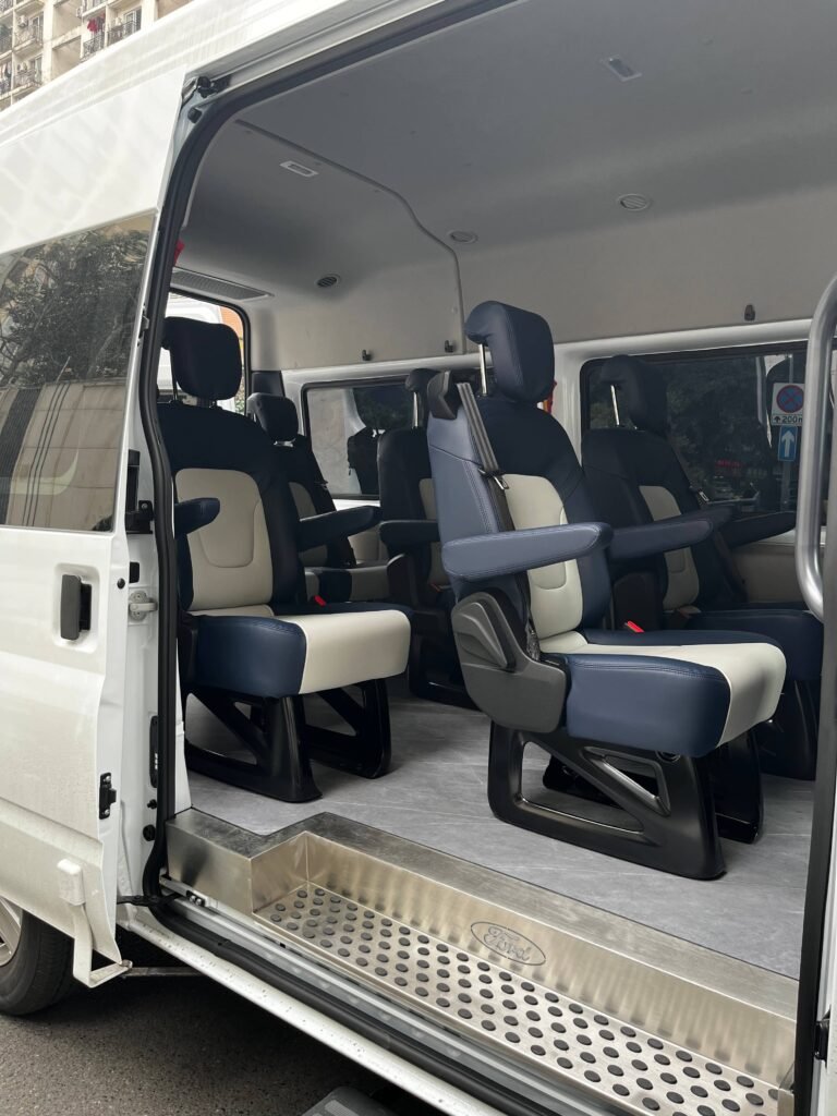 Spacious passenger cabin of a 9-seater private van